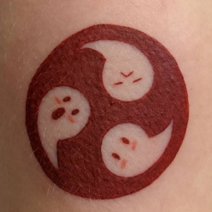 3 ghosts in a red circle tattoo