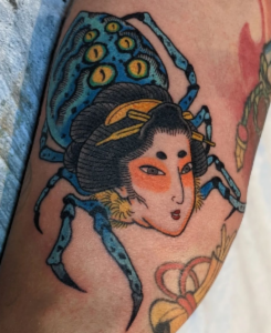 spider with female head aka jorogumo tattoo